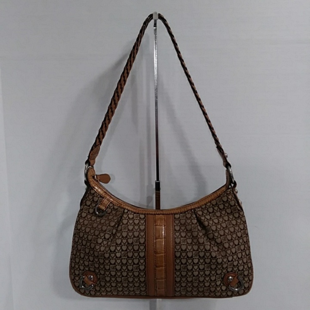Brighton  Leather & Canvas Heart D esign Shoulder Bag *EUC*